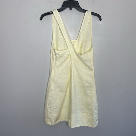 MADEWELL Mini Dress Women 2 Pale Yellow 100% Linen NEW Cross Back A-Line NR350 - Picture 7 of 14